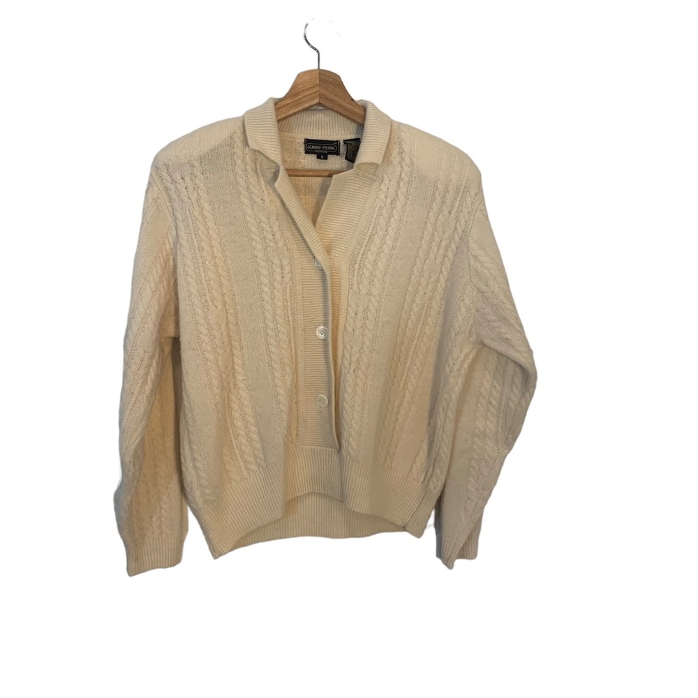Jeanne Pierre Vintage Knit Cream Sweater Buttons Womens Size Small